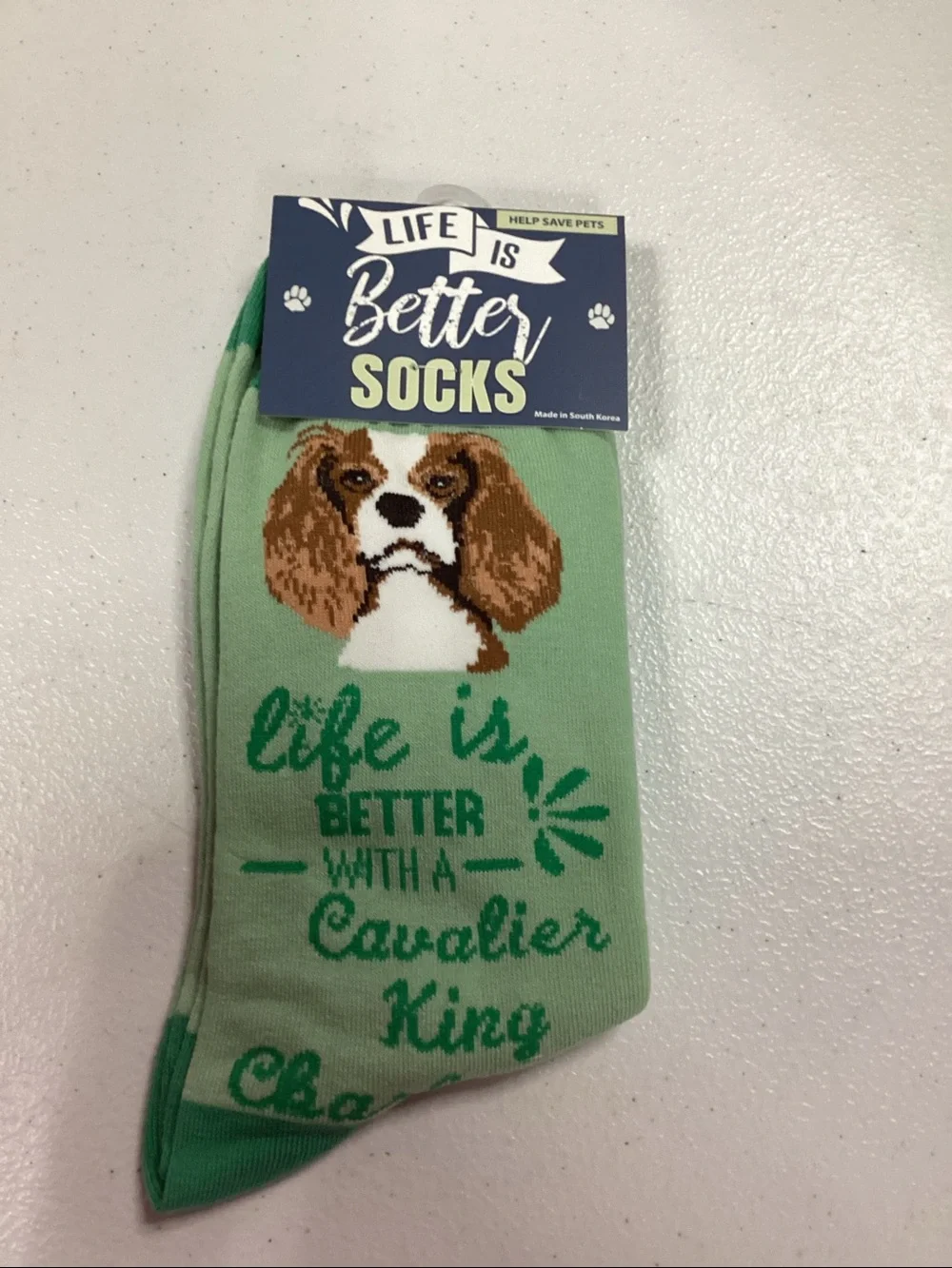 Green Cavalier King Charles Dog Graphic Socks